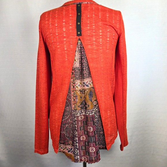 Miss Me Orange Studded Embellished Open Knit Cardigan Sweater Bohemian Women's M - Picture 3 of 6